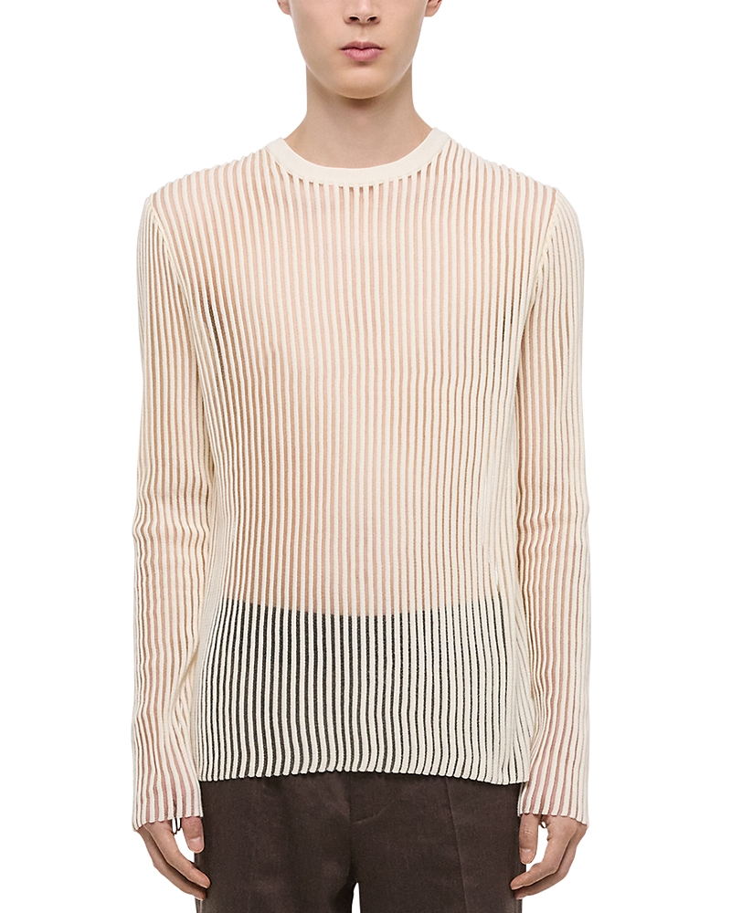 Helmut Lang Sheer Striped Relaxed Fit Long Sleeve Tee