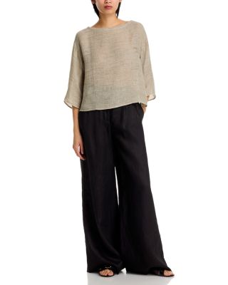Bateau Neck Boxy Linen Blend Top  