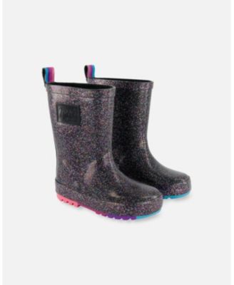Girls' Rain Boots Black with Glitter - Toddler, Little Kid, Big Kid