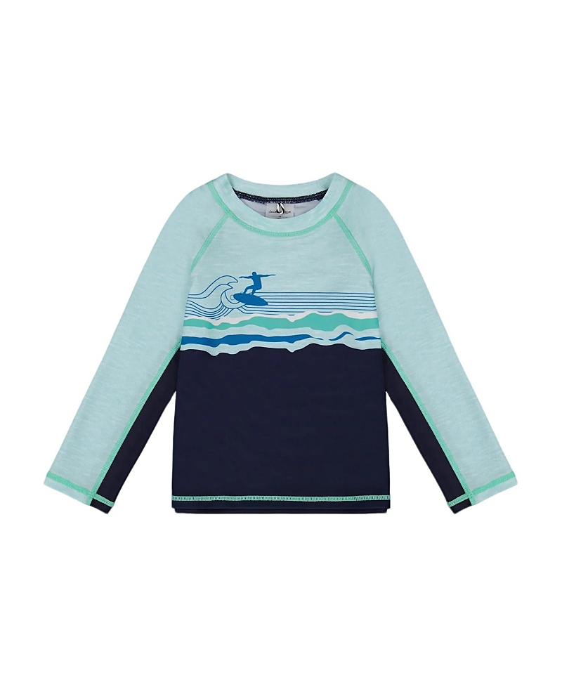 Deux Par Deux Boy's Long Sleeve Rashguard Navy Blue And Turquoise In Navy Blue And Turquoise
