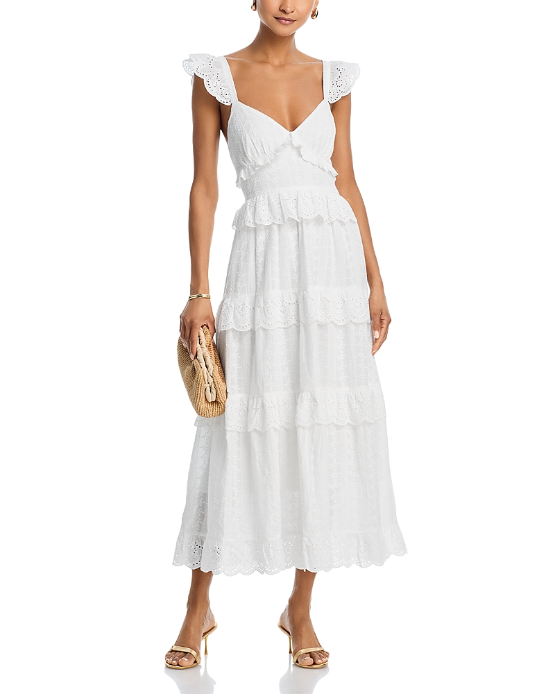 AQUA EYELET TIE BACK MAXI DRESS - EXCLUSIVE