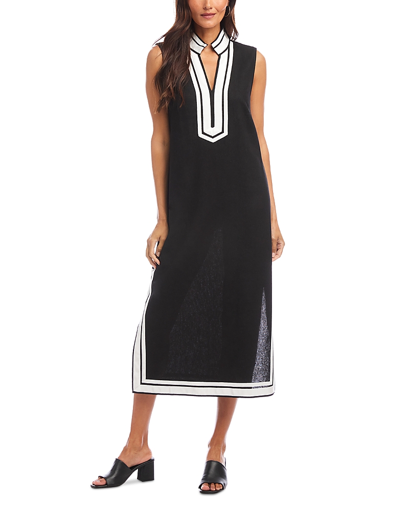 Shop Karen Kane The St. Tropez Sleeveless Midi Dress In Black/ Off White