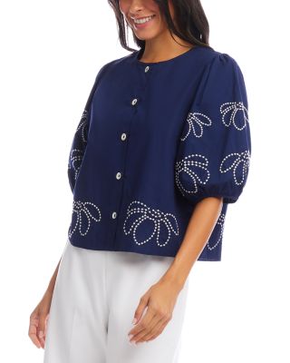 Embroidered Puff Sleeve Shirt