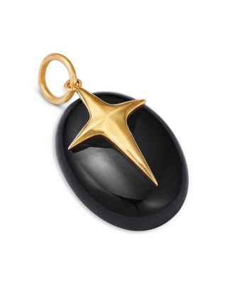 14K Yellow Gold Onyx Oval Cross Charm Pendant