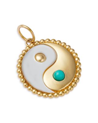 14K Yellow Gold Turquoise & Mother Of Pearl Yin Yang Charm