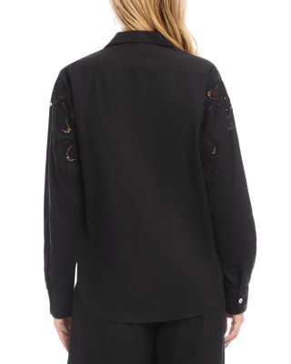 Long Sleeve Cutout Embroidery Shirt