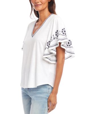 Embroidered Flutter Sleeve Top