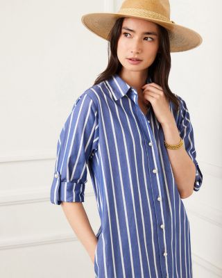 Roll Tab Striped Shirt Dress	