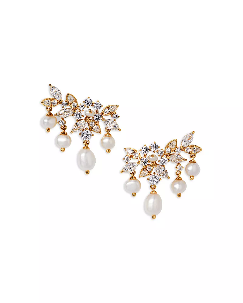 Nadri Ravish Lobe Imitation Pearl Fringe Earrings