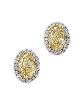 Bloomingdale's Fine Collection - Certified Lab Grown Yellow & White Diamond Halo Earrings in 18K White Gold, 7.41 tcw