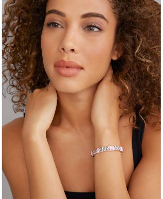 Sterling Silver Pink Caviar Diamond & Pink Ceramic Bead Link Bracelet