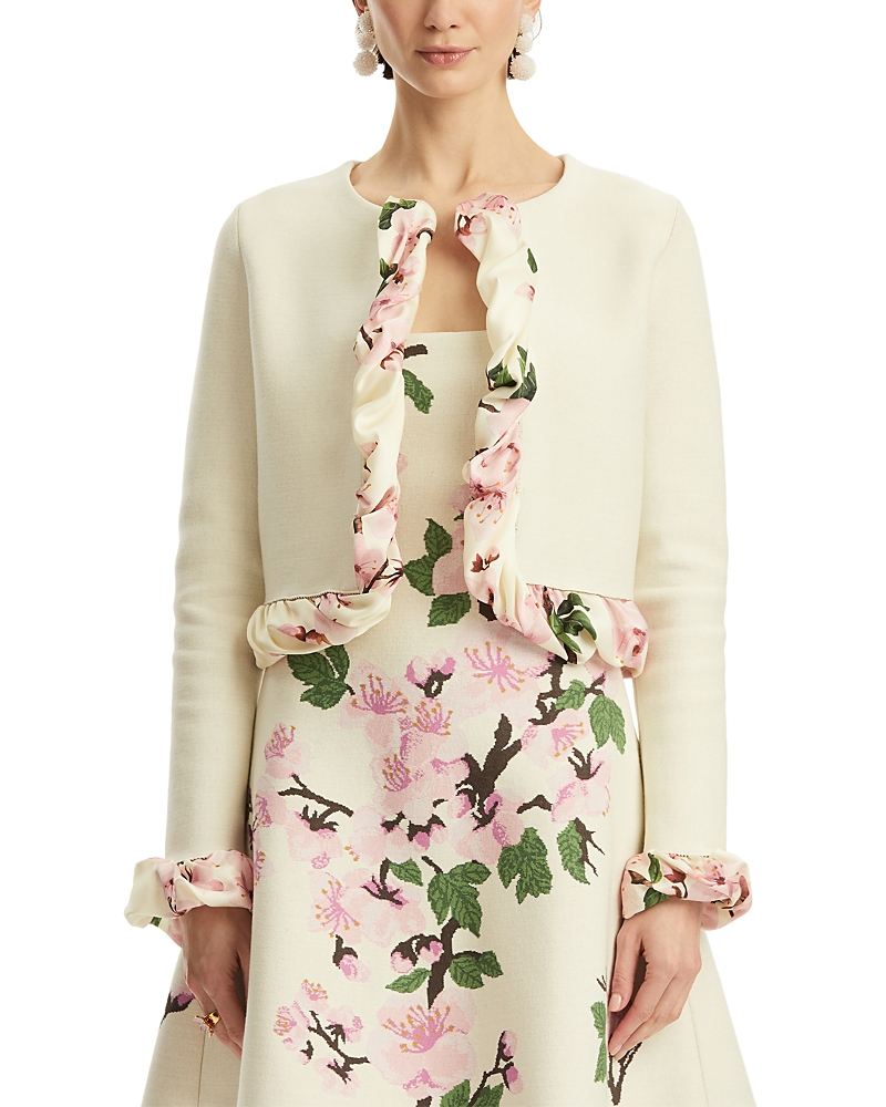 Shop Oscar De La Renta Cherry Blossom Bubble Twist Trim Cardigan
