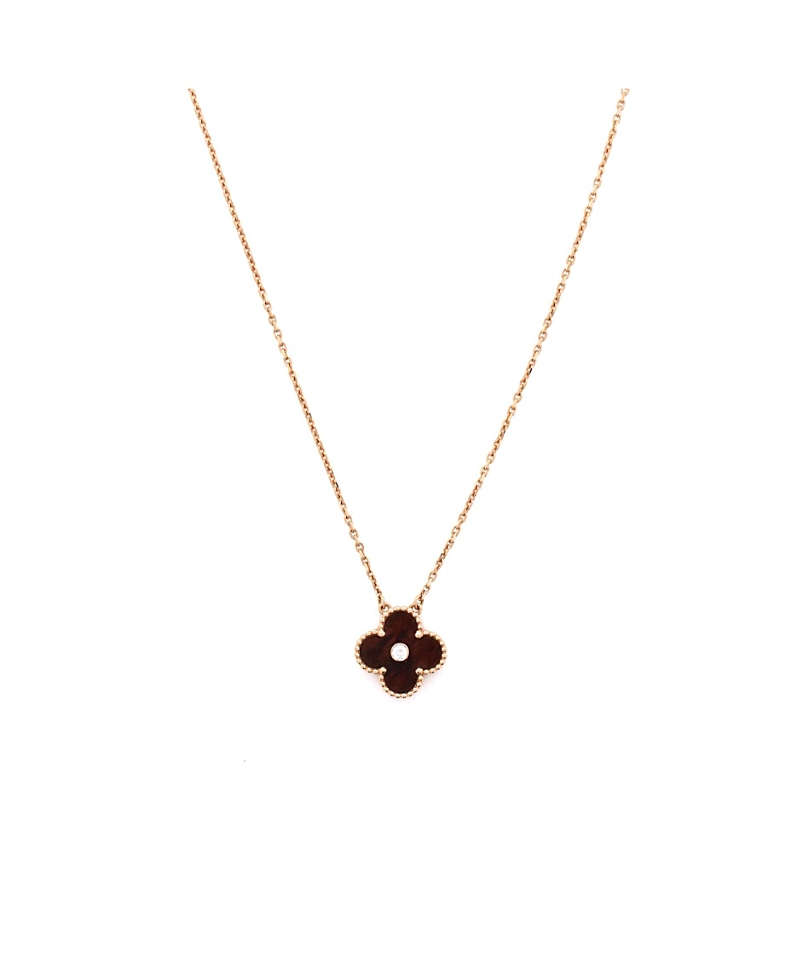 Pre-owned Pre-owned Van Cleef & Arpels Van Cleef & Arpels Vintage Alhambra Pendant Necklace 18k Rose Gold And Onyx With Diamond