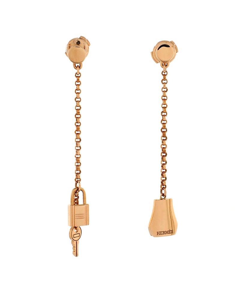 Pre-owned Pre-owned Hermes Hermes Kelly Clochette Drop Earrings 18k Rose Gold