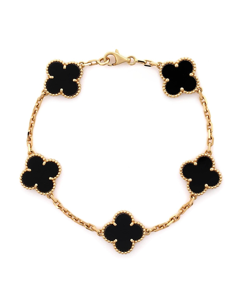 Pre-owned Pre-owned Van Cleef & Arpels Van Cleef & Arpels Vintage Alhambra 5 Motifs Bracelet 18k Gold And Onyx