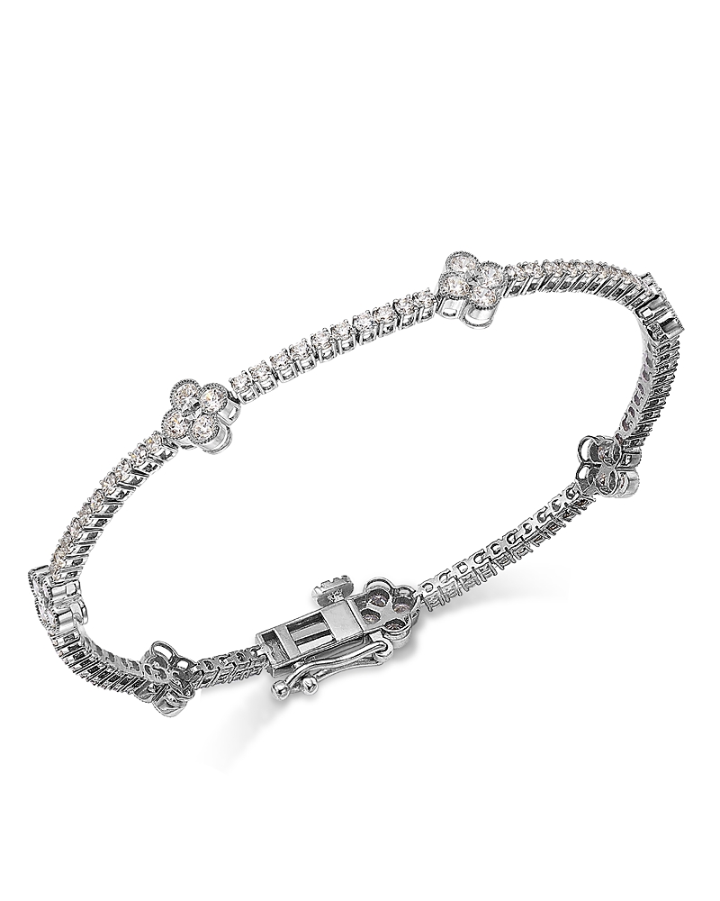 Bloomingdale's Fine Collection Diamond Clover Station Bracelet in 14K White Gold, 1.0 tcw