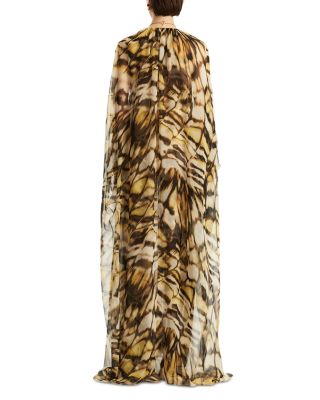 Long Sleeve Abstract Butterfly Silk Chiffon Caftan