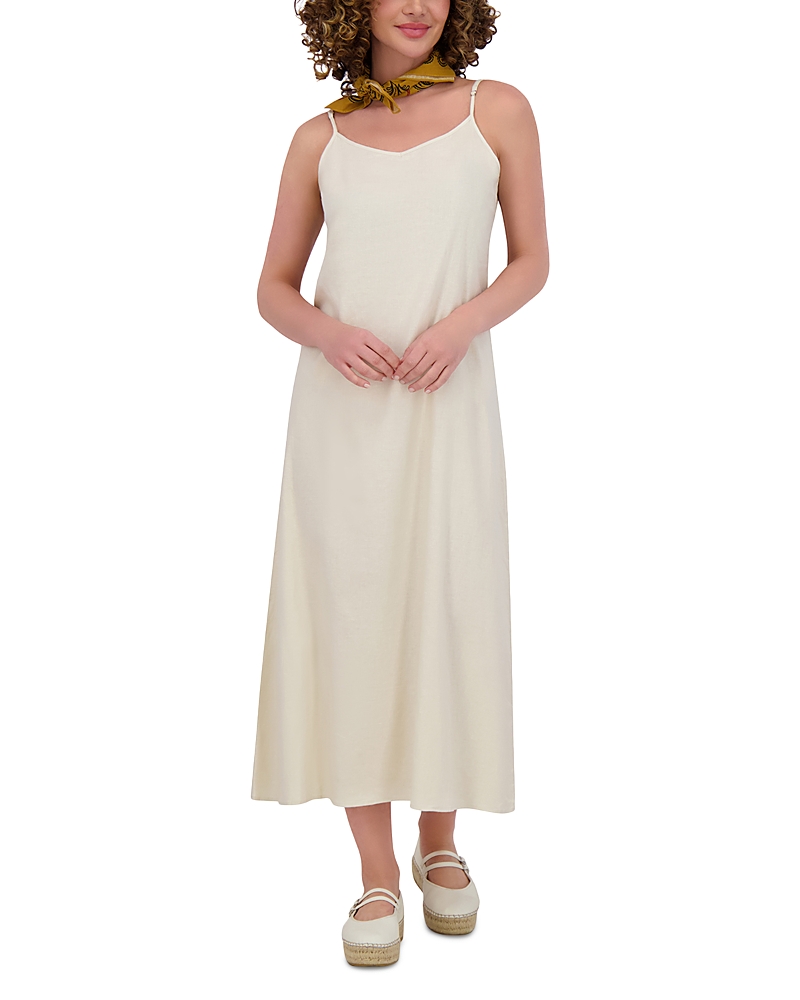 Point Linen Blend A Line Slip Dress