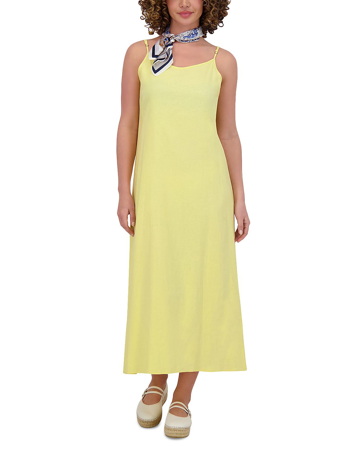 Point Linen Blend A Line Slip Dress