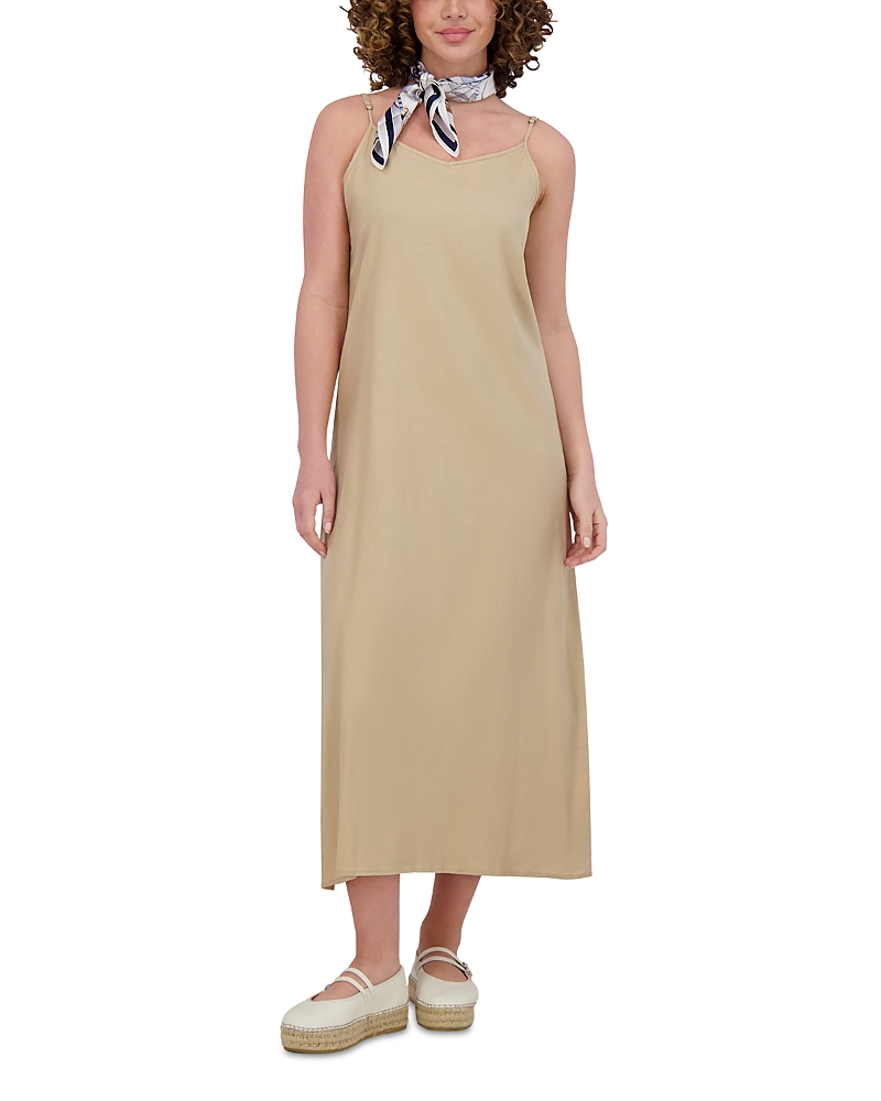 Point Linen Blend A Line Slip Dress