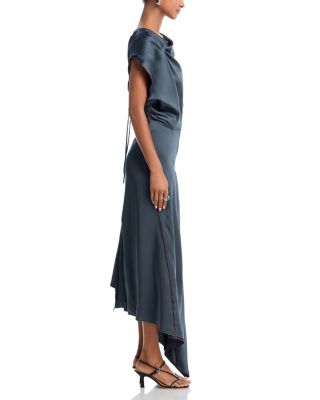 Asymmetric Draped Midi Dress