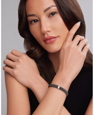 Black Caviar Ceramic Bracelet with Sterling Silver and 1 Diamond Bar