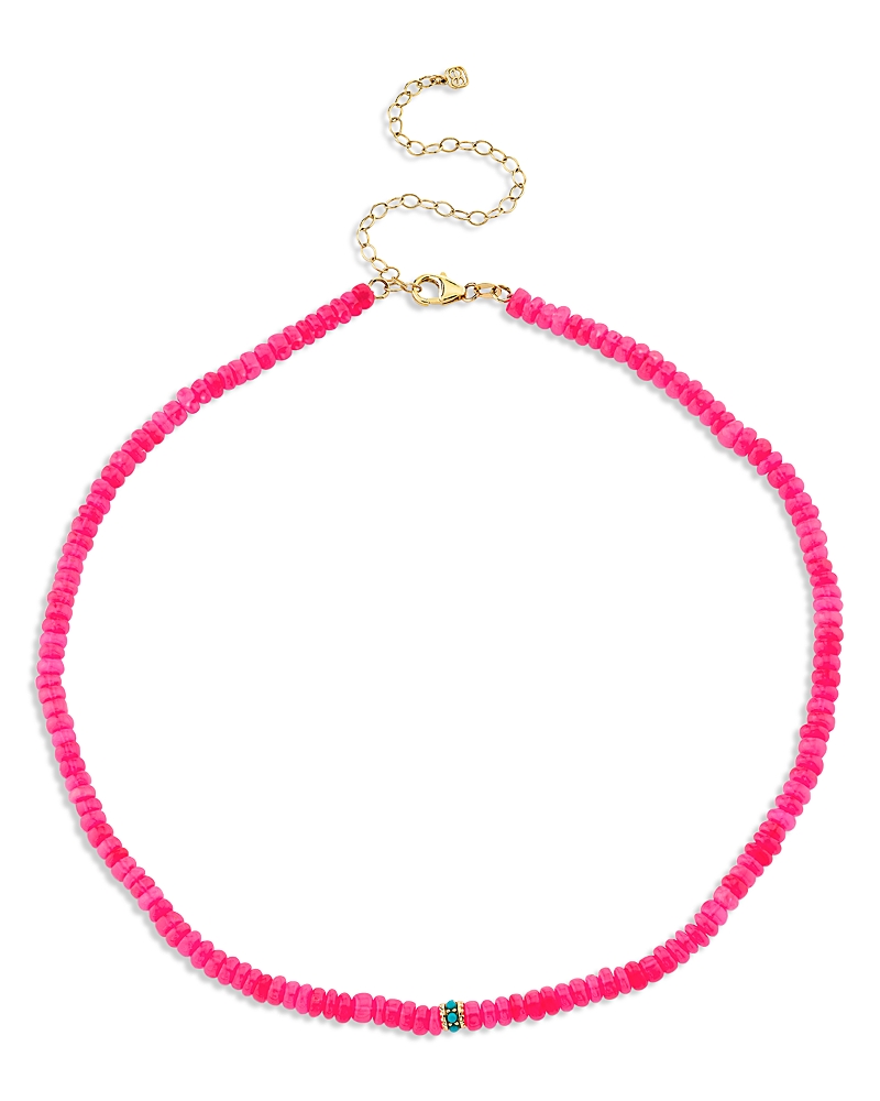 Sydney Evan 14k Yellow Gold Turquoise Bead Charm Hot Pink Ethiopian Opal Beaded Collar Necklace, 16.25-17.5 In Red