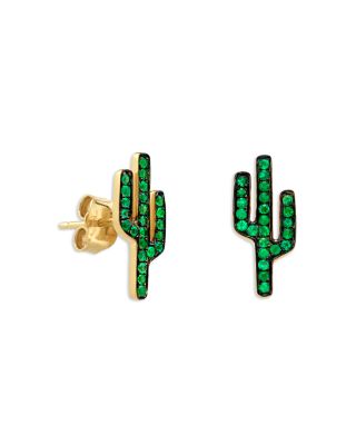 Sydney Evan - 14K Yellow Gold Emerald Cactus Stud Earrings