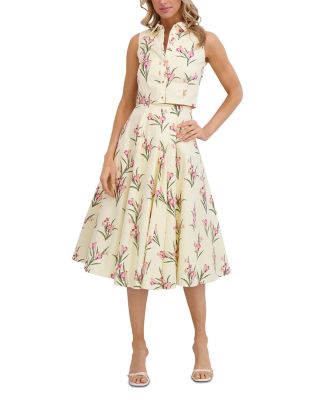 Floral Sleeveless Button Up Shirt & Floral Midi Circle Skirt 
