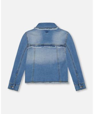 Girls' Frayed Denim Embroidery Jacket - Little Kid