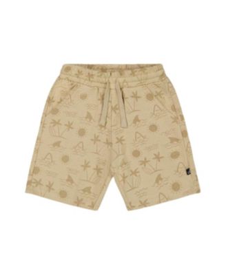 Deux par Deux - Boys' Printed French Terry Short Beige with Palm Trees - Little Kid, Big Kid