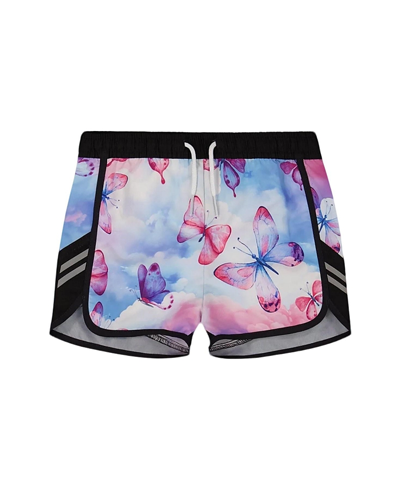 Deux Par Deux Girl's Printed Athletic Short Pink, Blue And Butterflies