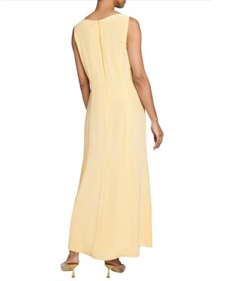 EMERSON Sleeveless Silk Midi Dress with Skirt Side Cascading Ruffles