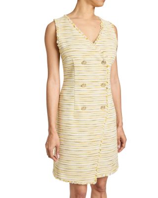  Dee Sleeveless Double Breasted A-Line Dress with Asymmetric Skirt Panel in Lightweight Cotton Tweed