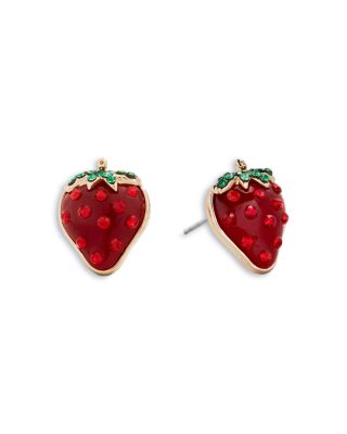 Fruit For Thought Pav&eacute; Banana & Strawberry Stud Earrings in Gold Tone, Set of 2