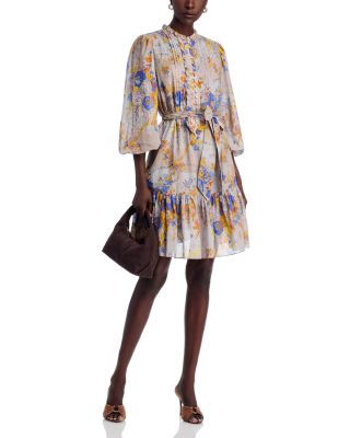 Hilary Floral Pintuck Flounce Mini Dress