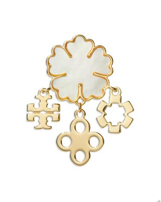 Mother Of Pearl Clover Cluster Drop Earrings in Gold Tone