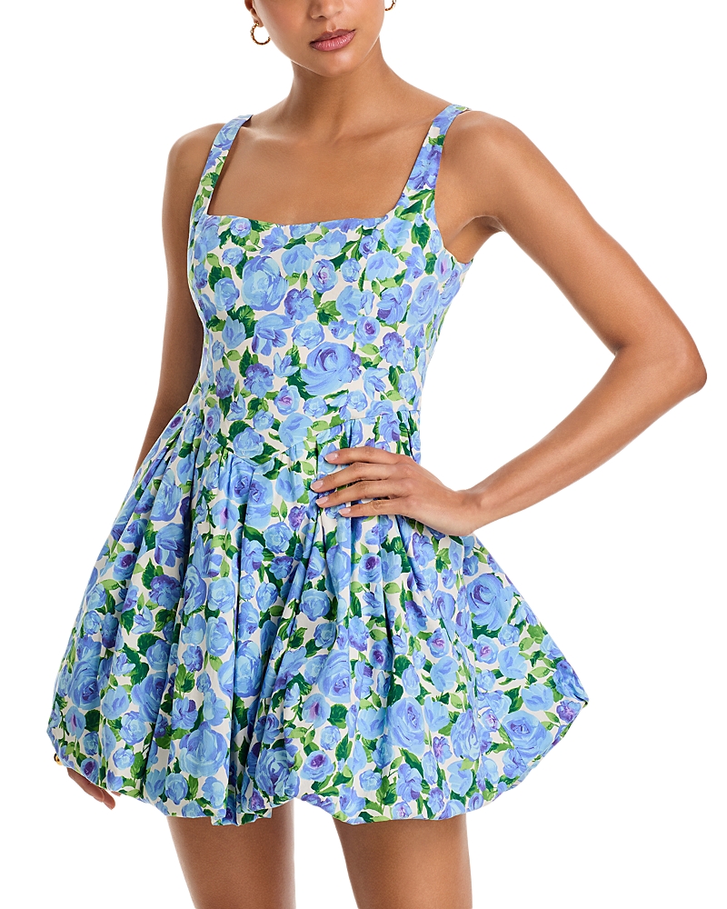 AQUA FLORAL BUBBLE HEM DRESS - EXCLUSIVE