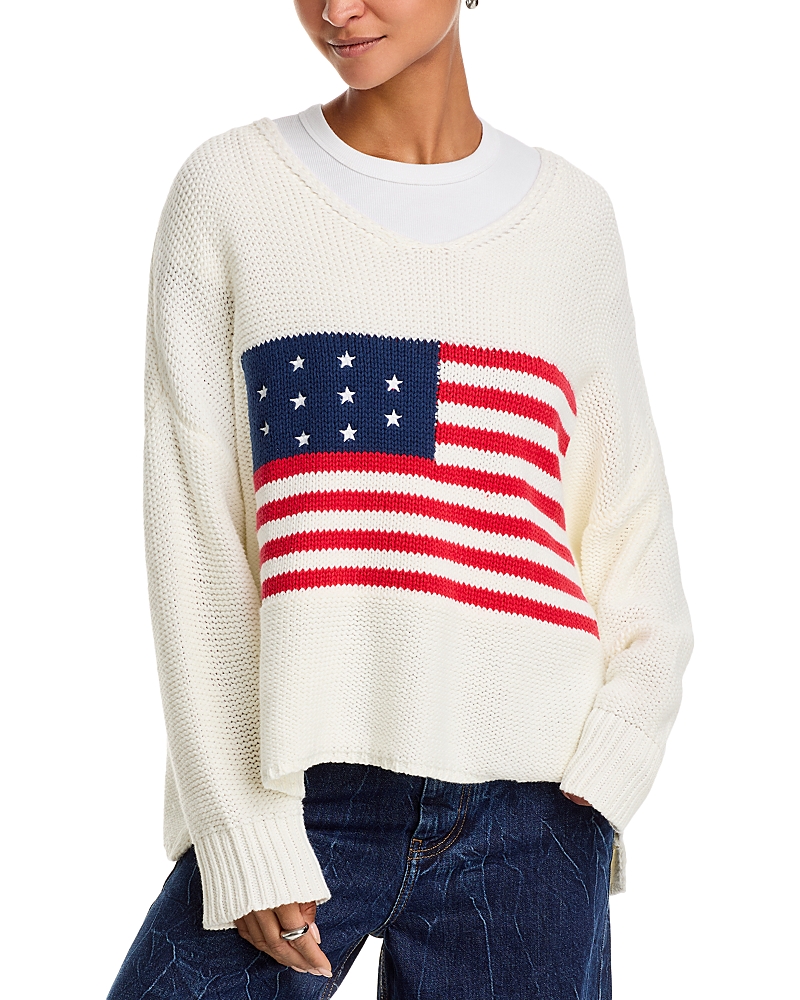 Vintage Havana American Flag Graphic Sweater In White
