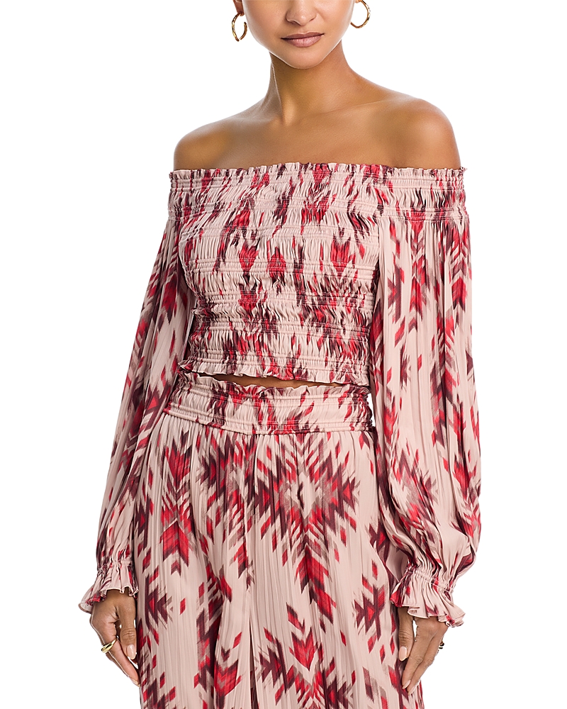 L Agence L'agence Graciela Printed Off The Shoulder Smocked Top In Burgundy