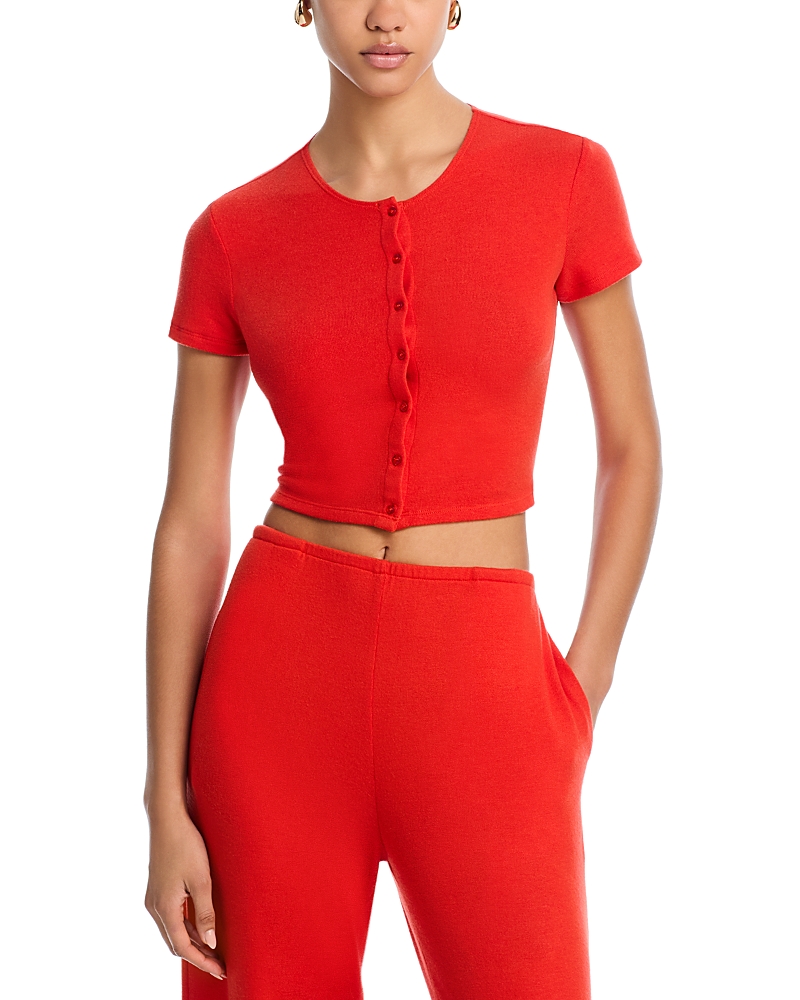 Leset Lauren Short Sleeve Cardigan In Red