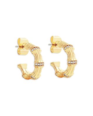 Anabel Aram - Pav&eacute; Bamboo Huggie Hoop Earrings in 18K Gold Plated