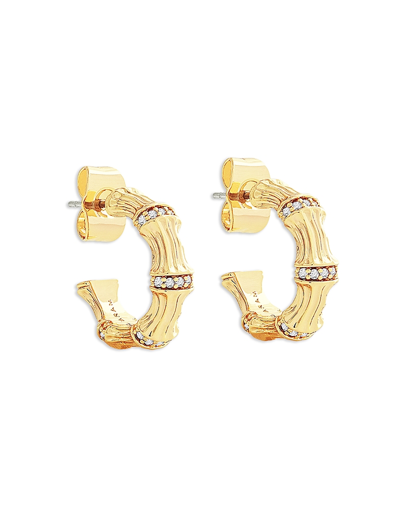 Anabel Aram Pave Bamboo Huggie Hoop Earrings in 18K Gold Plated