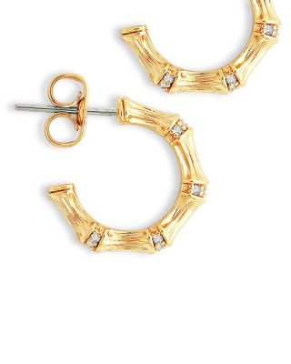 Pav&eacute; Bamboo Huggie Hoop Earrings in 18K Gold Plated