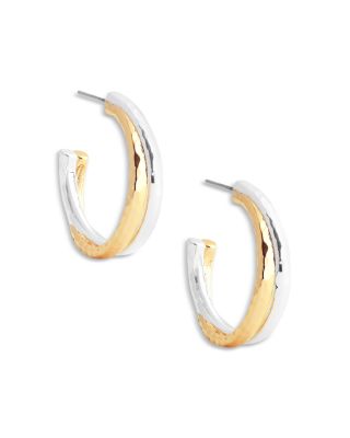Farrier 18K Yellow Gold Plated & Sterling Silver Hoop Earrings, 1" diameter