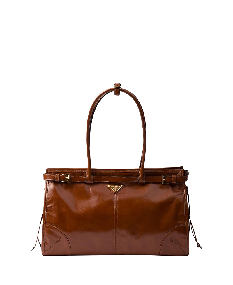 Prada Bonnie Large Convertible Leather Shoulder Handbag In Brown