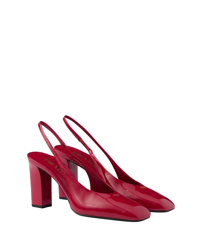 Prada Slingback-pumps Aus Lackleder In Cherry Red