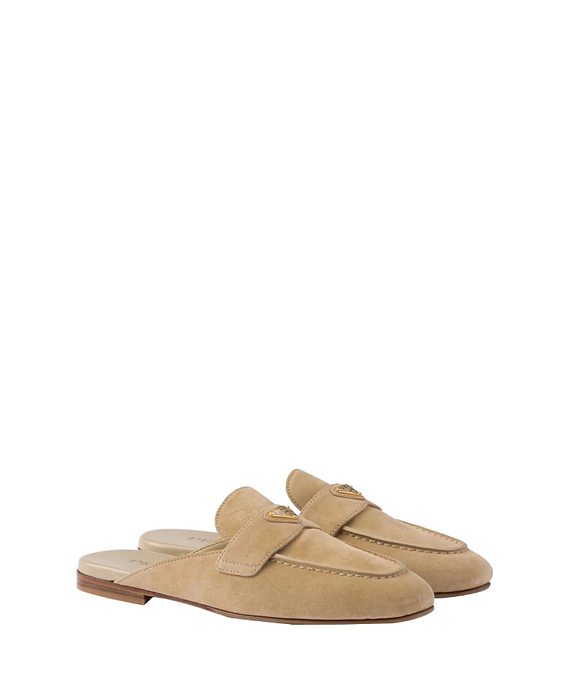 Prada Suede Mules In Ecru