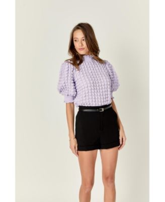 Women's Textured Mock Neck Short Sleeve Blouse