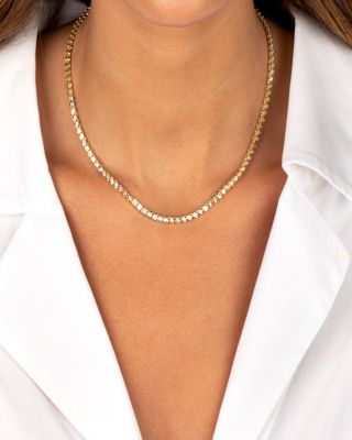 Cubic Zirconia Bezel Tennis Necklace, 16"
